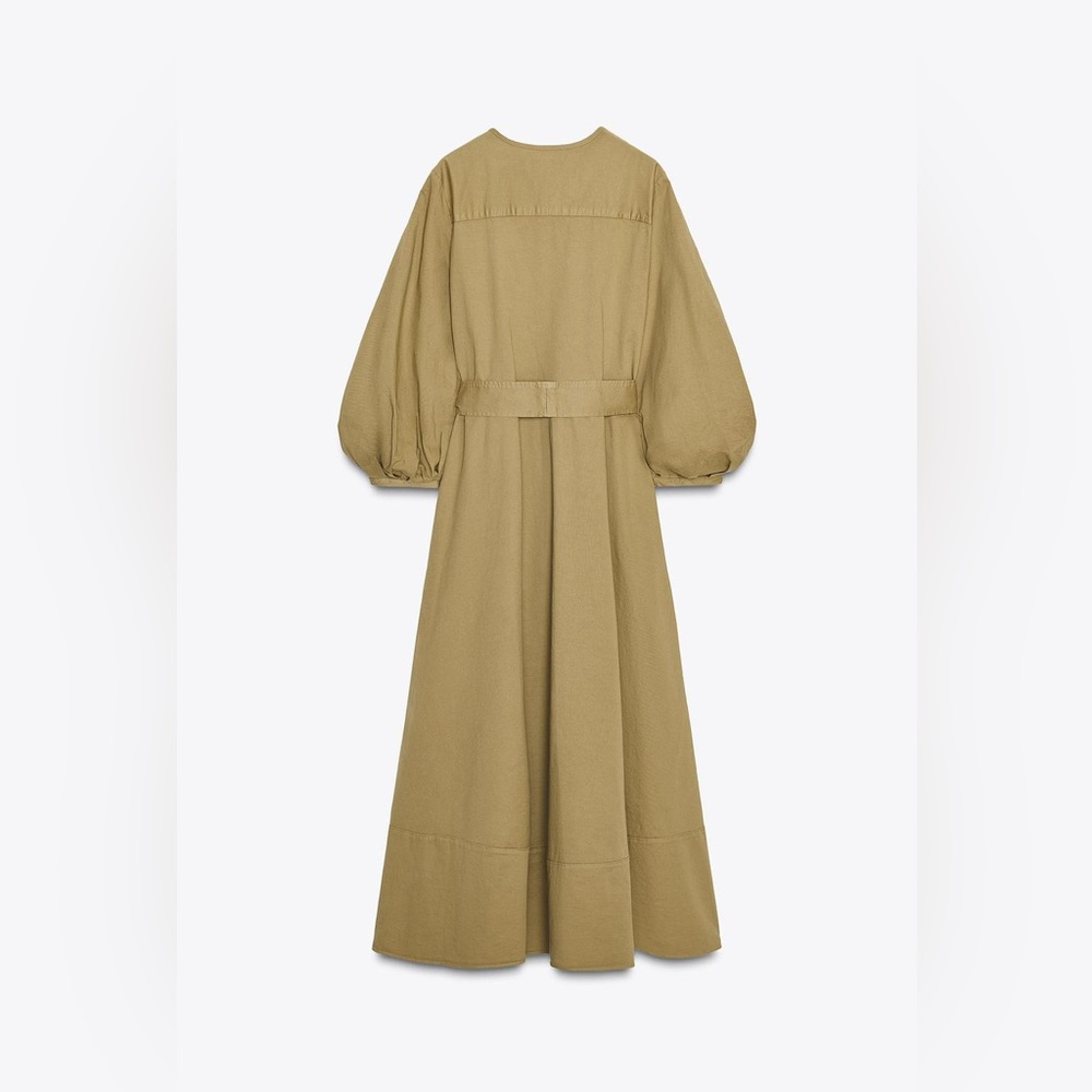 ZARA Belted cotton poplin shirt dress w Balloon Sleeves. ZW Collection  NWT - Picture 7 of 15